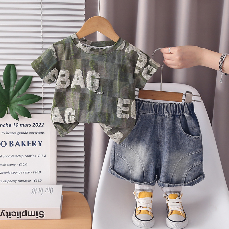 Baby Clothing Wash - 2-delige kledingset voor babyjongens, geruit T-shirt